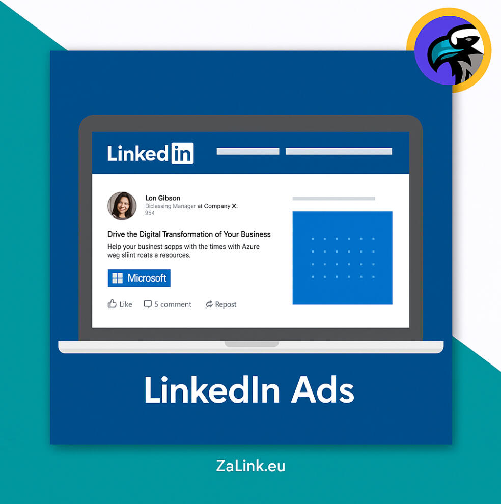 LinkedIn Ads Campaign Management for Lead Generation Laptop screen showcasing a LinkedIn Ads dashboard with campaign performance, used to drive B2B leads and brand visibility.